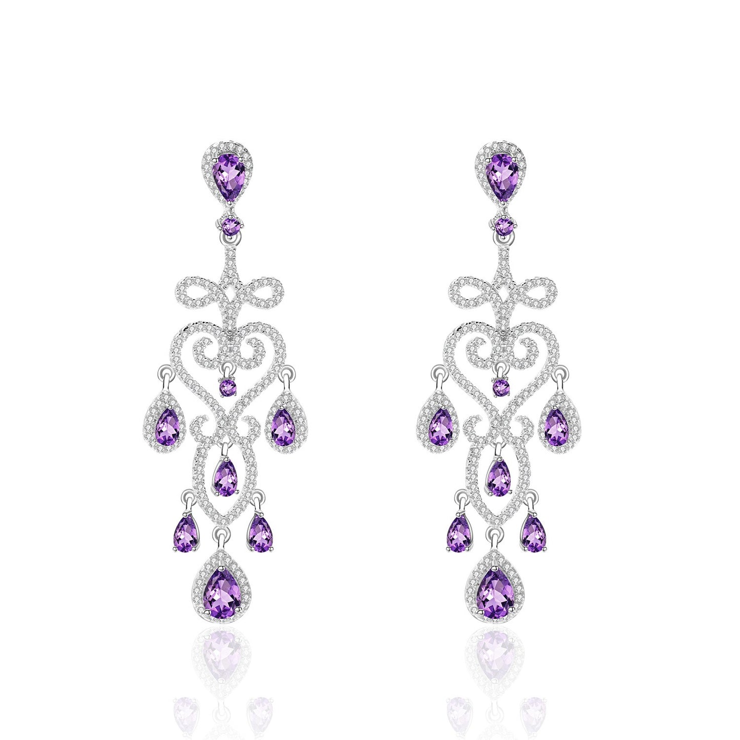 Kemstone Natürliche Amethyst-Kronleuchter-Ohrringe mit Zirkonia-Akzenten – Elegante Edelstein-Anhänger, K245022E