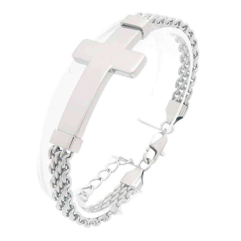 Kemstone Curved Plate Cross Bracelet for Men Titanium Steel Mesh Chain KB213291-KFC