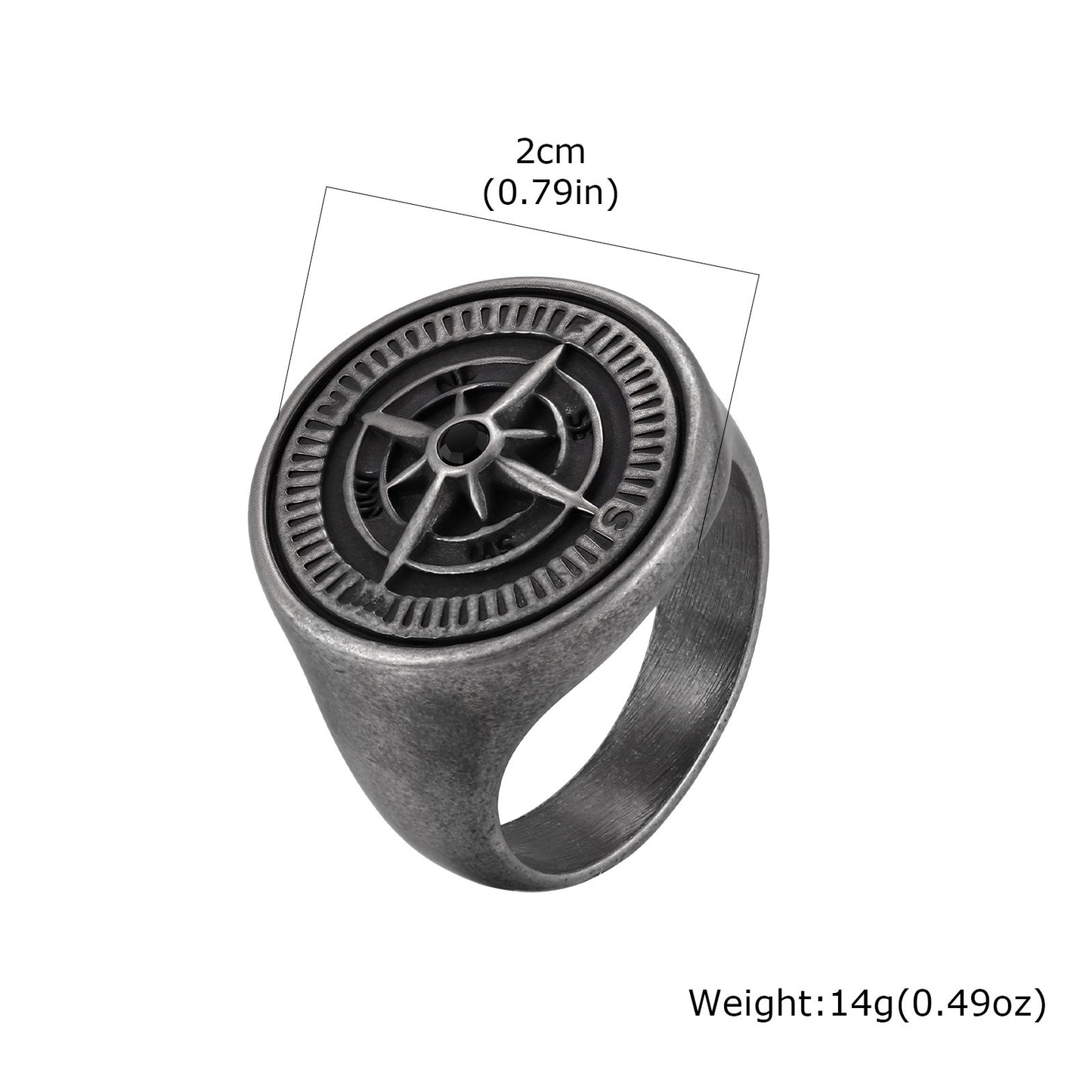 Kemston Stainless Steel Compass Signet Ring for Men Vintage Dial Design RC-527GR