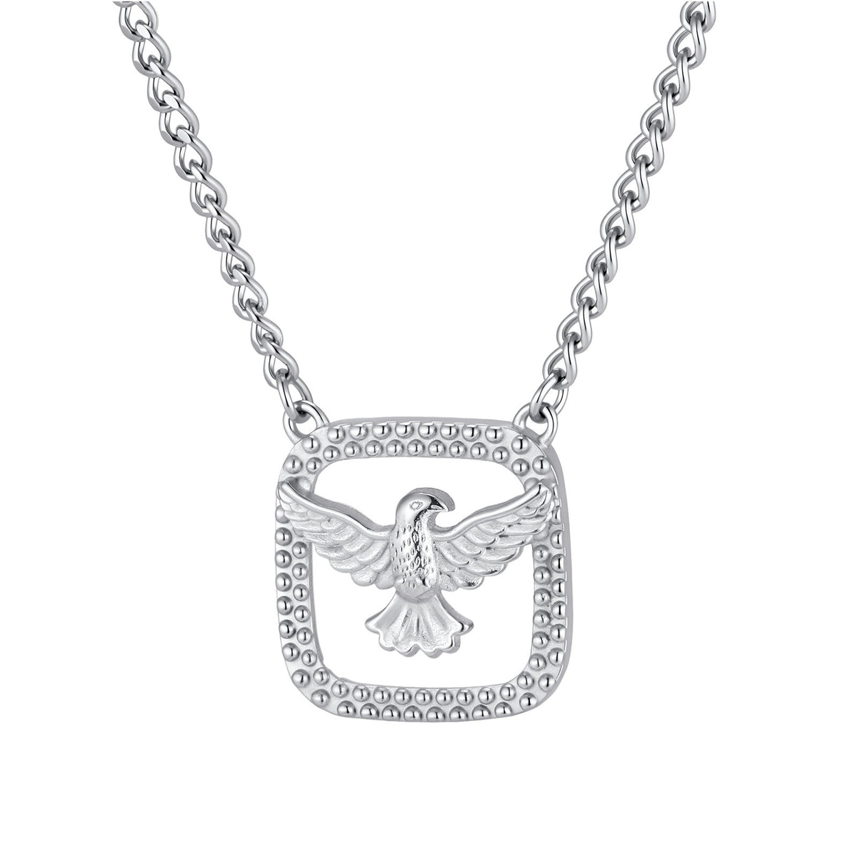 Kemston Flying Dove Necklace for Men Stainless Steel Open Frame NC-3103