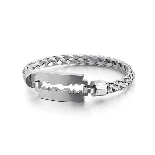 Brazalete de acero y titanio Kemstone para hombre - Diseño de hoja trenzada con acabado electrochapado de primera calidad KB130548