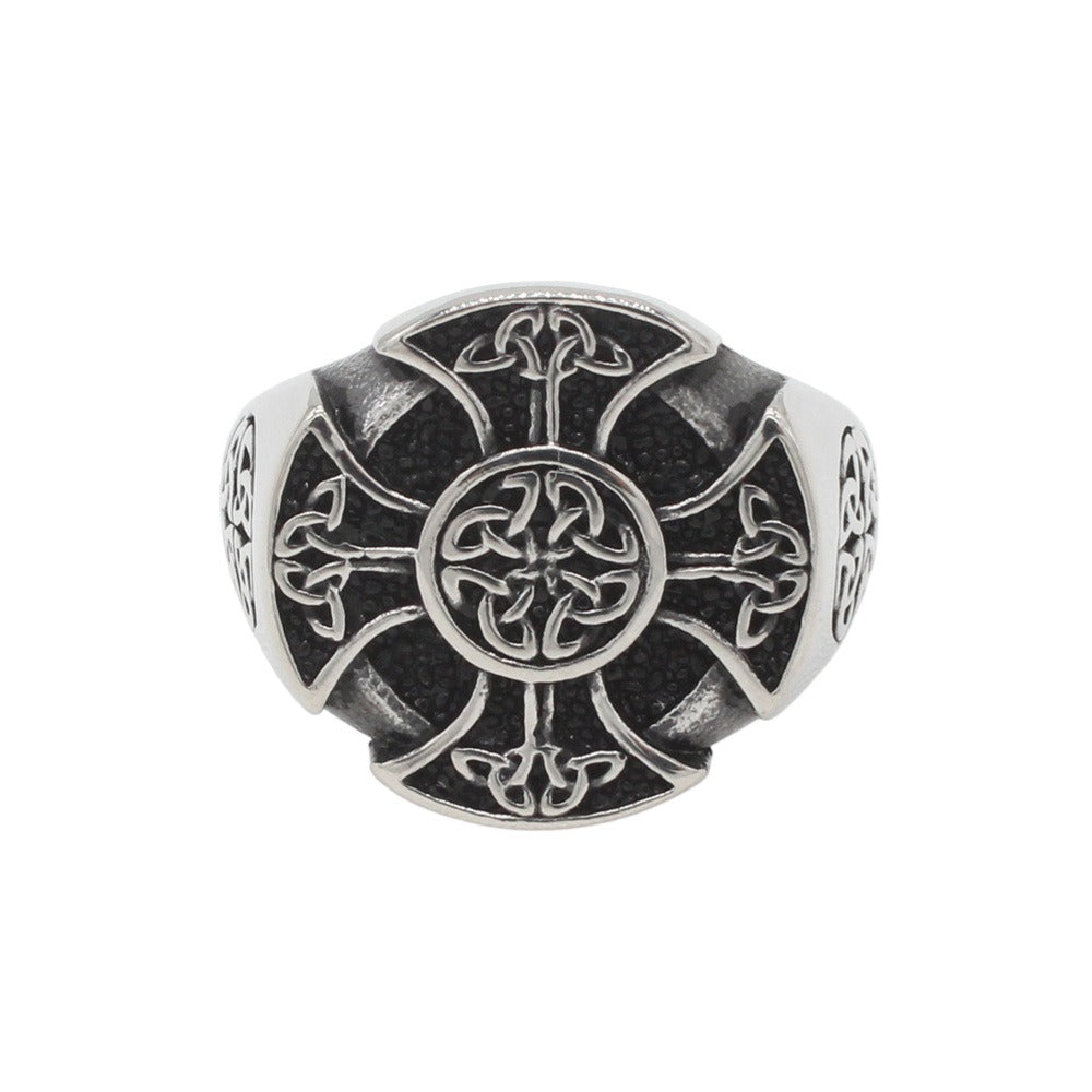 Kemstone Vintage Celtic Cross Ring for Men Titanium Steel Knot Design R1831