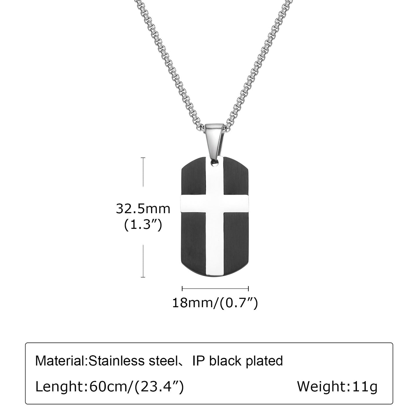 Kemstone Stainless Steel Cross Tag Pendant Necklace for Men Black Brushed Plate PN-1981