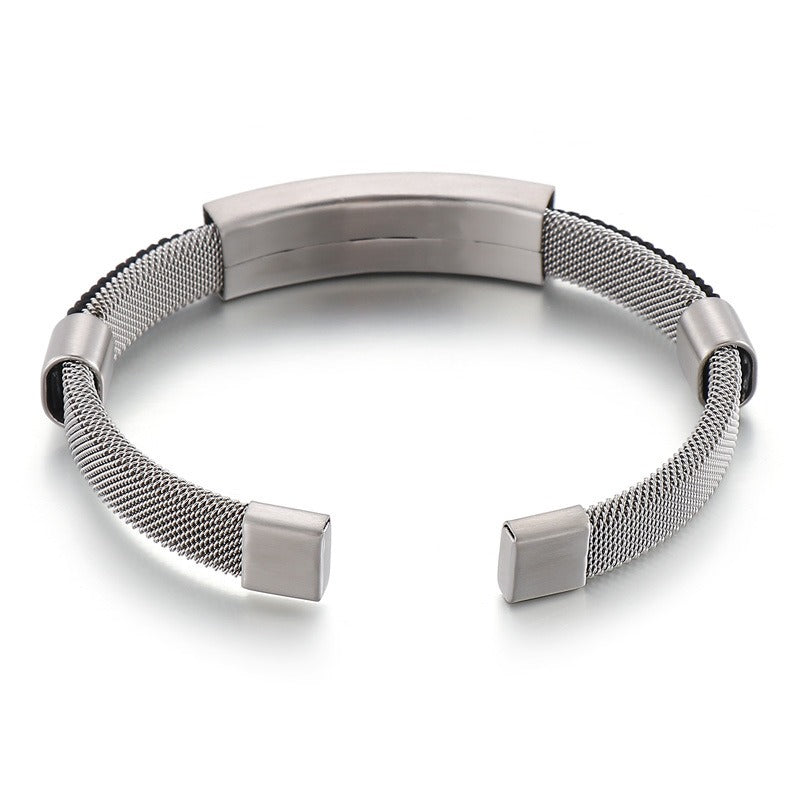 Kemstone Titanium Steel Mesh Cuff Bracelet for Men Woven Bar Design KB147885-KLHQ