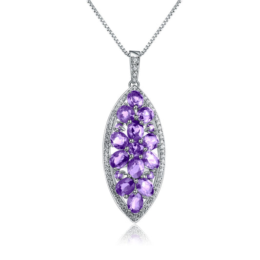 Kemstone Natural Amethyst Necklace Sterling Silver Pendant Necklace for Women,18"
