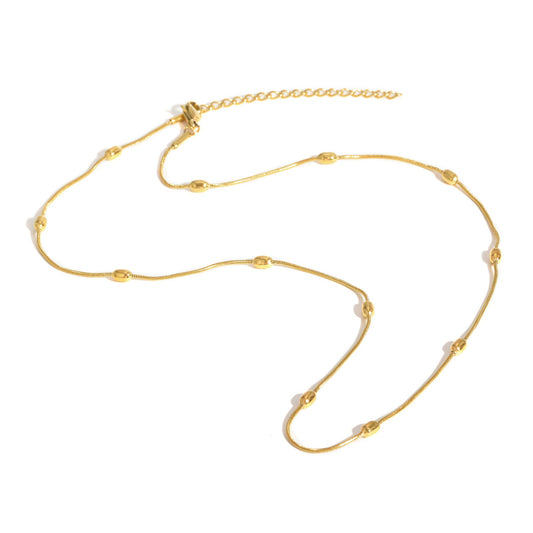 Collar de cadena de serpiente Kemstone de acero inoxidable dorado - Diseño delicado con cuentas para mujer, joya minimalista para el día a día NC-1639