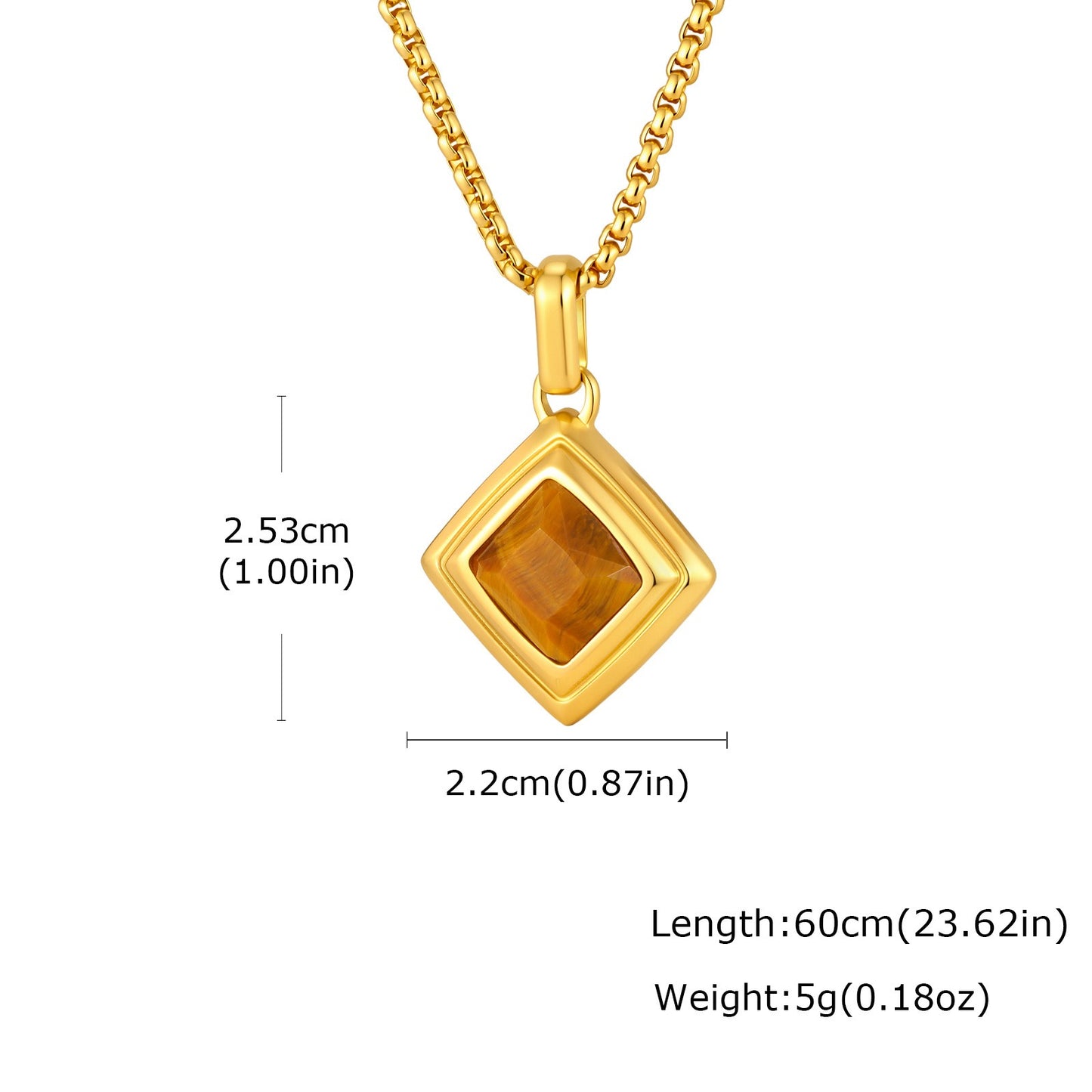 Kemston Tiger Eye Square Pendant Necklace for Men Stainless Steel Geometric Stone Design PN-2436