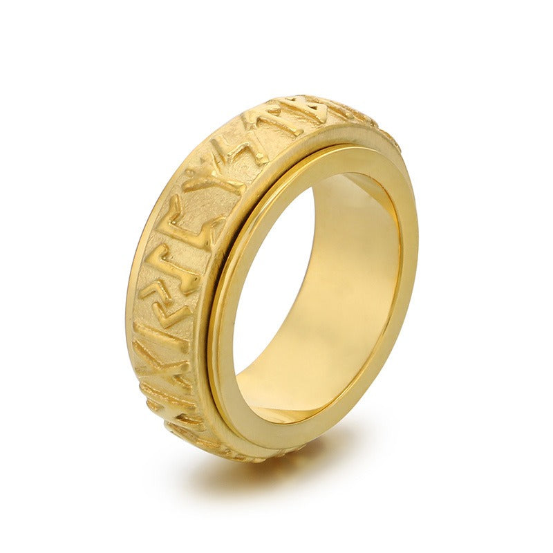 Kemstone Viking Rune Spinner Ring – Titanium Steel Nordic Band for Men | Gothic Punk Street Style KR110119-K