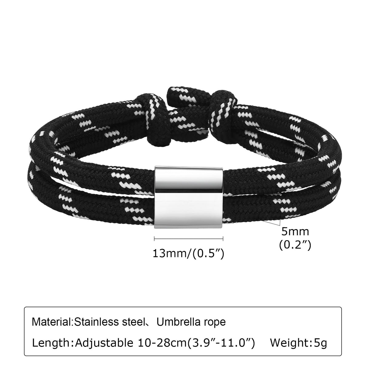 Kemstone Double Cord Bracelet for Men Stainless Steel Accent BR-1699