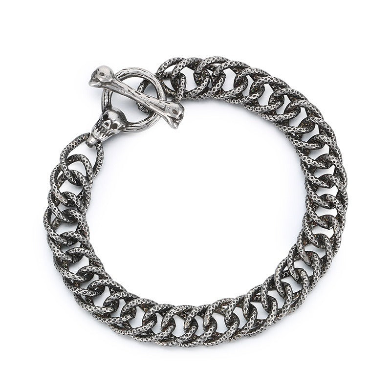 Kemstone Bone Clasp Skull Bracelet for Men Titanium Steel Vintage Chain Detail KB179416-Z