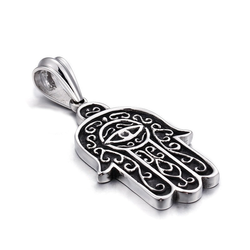 Kemstone Titanium Steel Hamsa Hand Mystic Eye Pendant Necklace for Men KP52755-BD