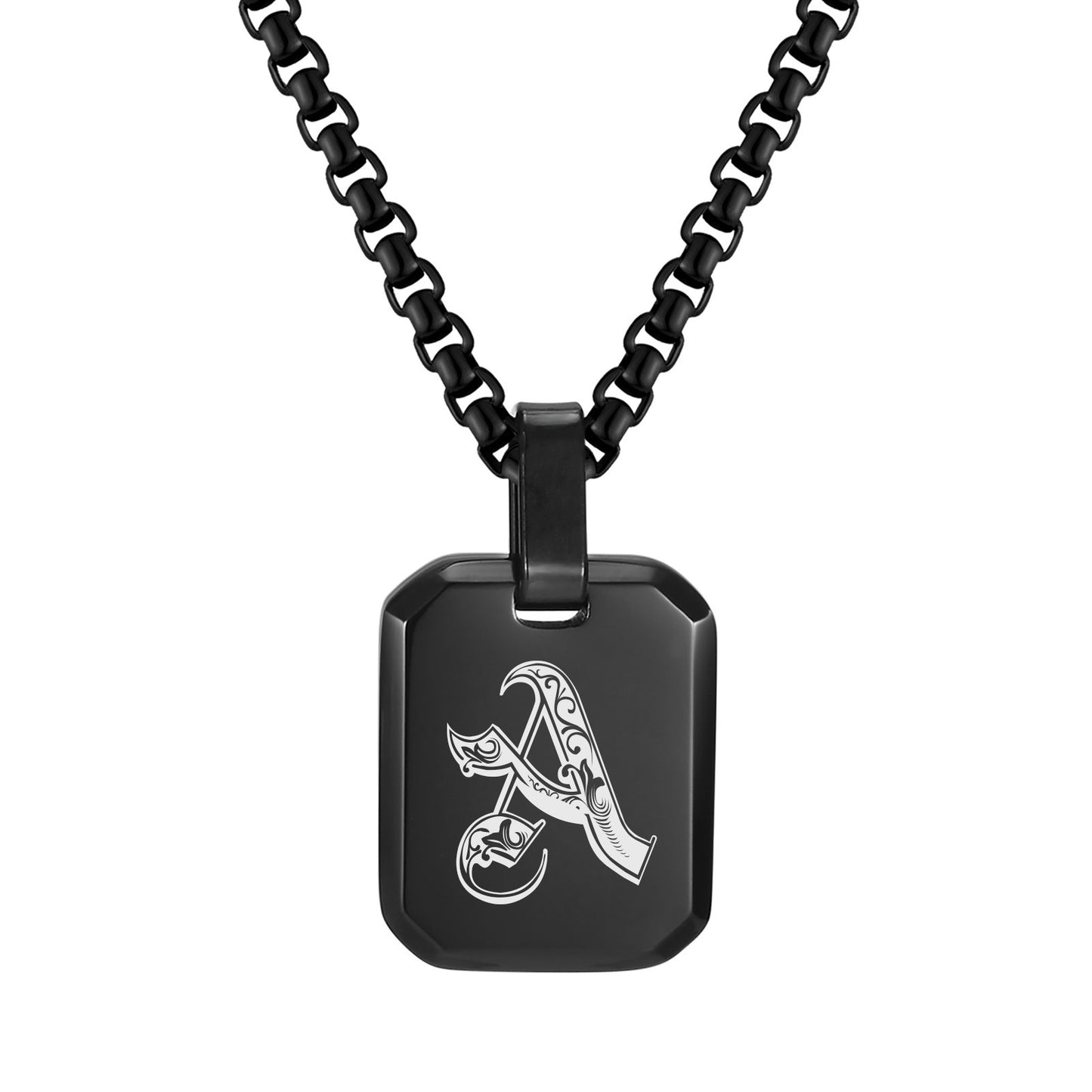 Kemston Initial Letter Pendant Necklace for Men Stainless Steel Tag Design PN-1925