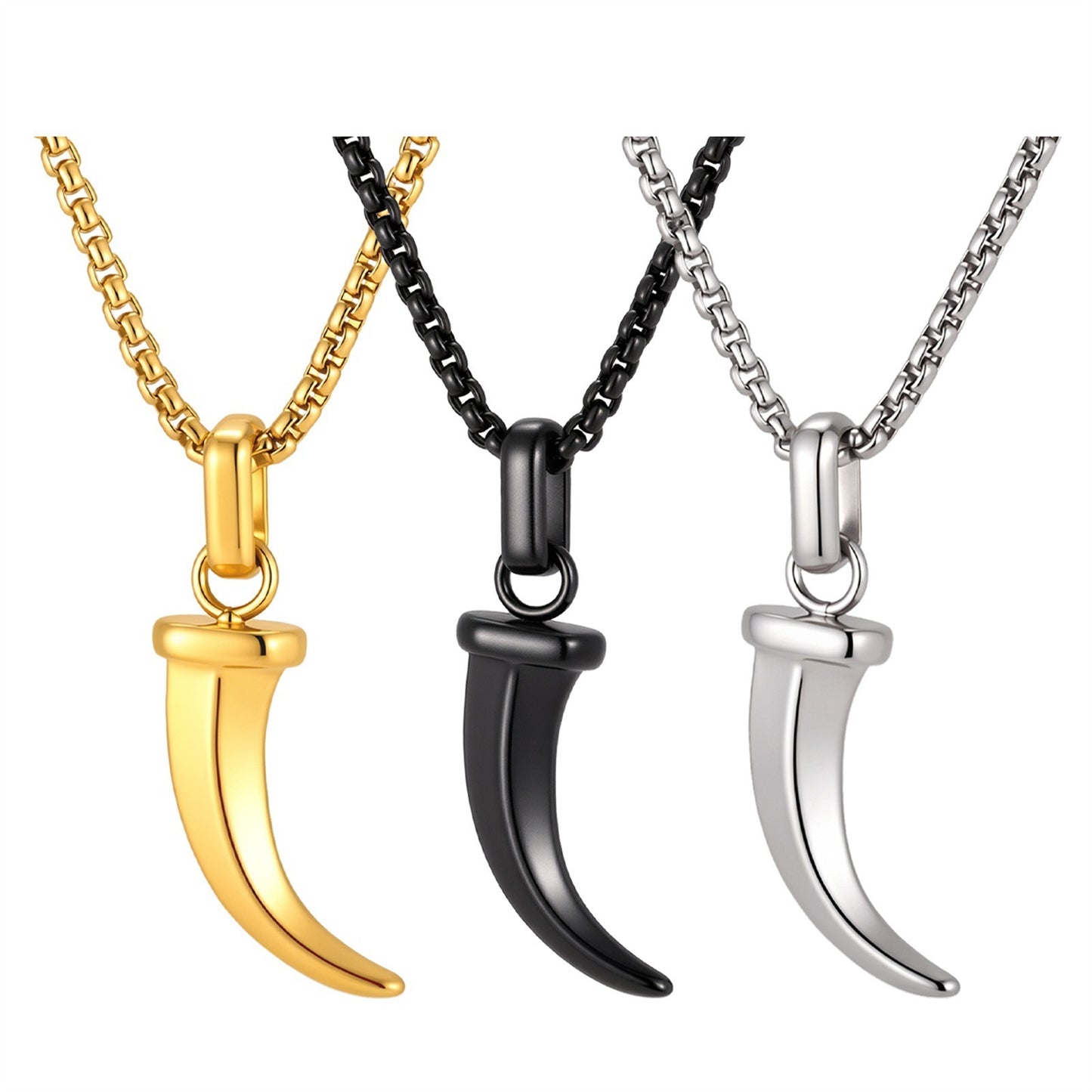 Kemstone Stainless Steel Horn Pendant Necklace for Men Punk Vintage Style PN2451