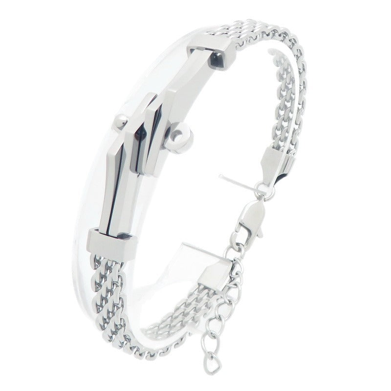 Kemstone Titanium Steel Cuban Link Bracelet for Men Curved Plate Mesh Chain KB213327-KFC