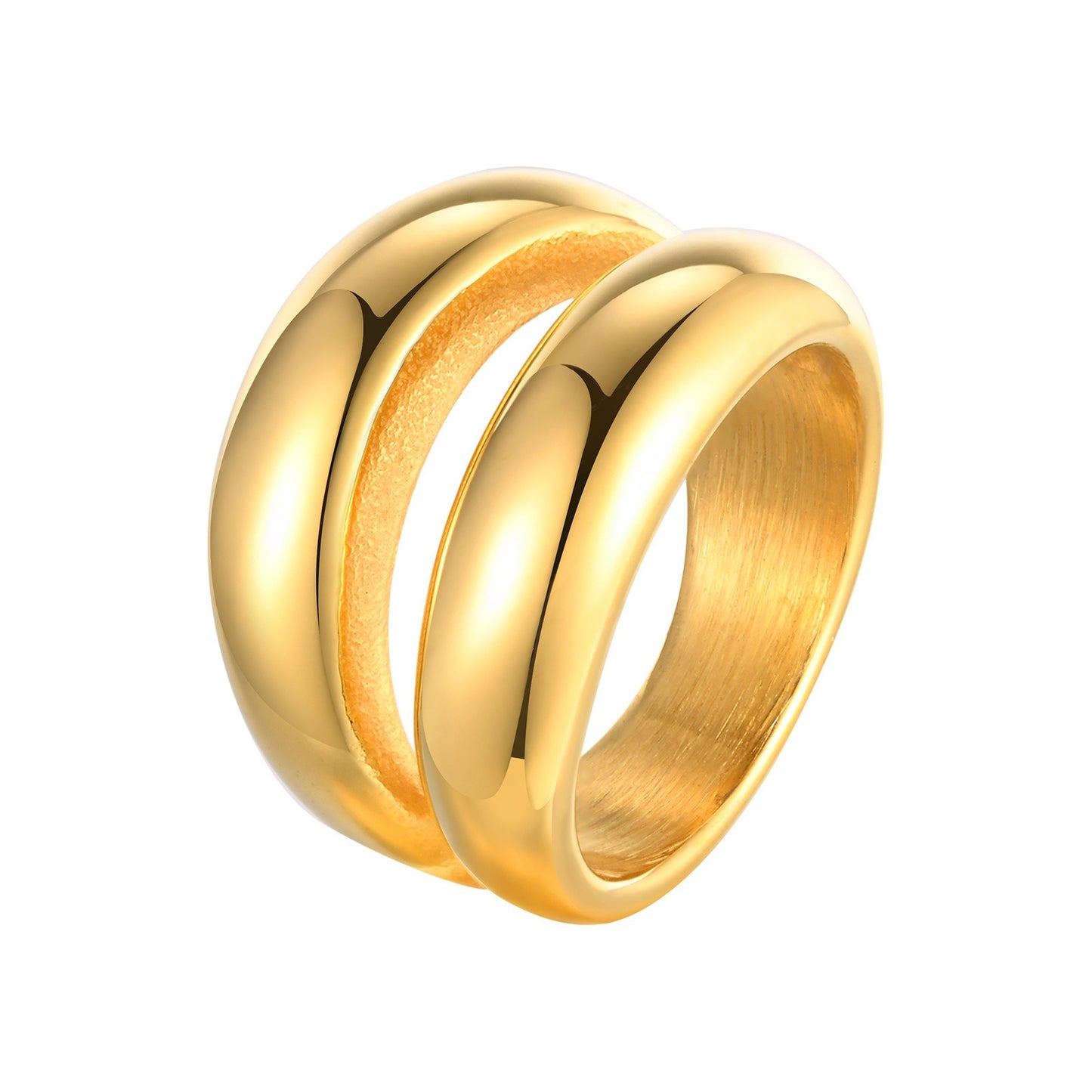 Anello geometrico in acciaio inossidabile con superficie liscia color oro per donna - Gioielli minimalisti per l'eleganza quotidiana RC-718