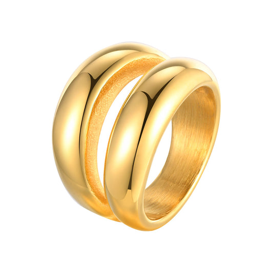 Stainless Steel Geometric Smooth Surface Ring – Minimalist Gold-Tone Jewelry for Women RC-718
