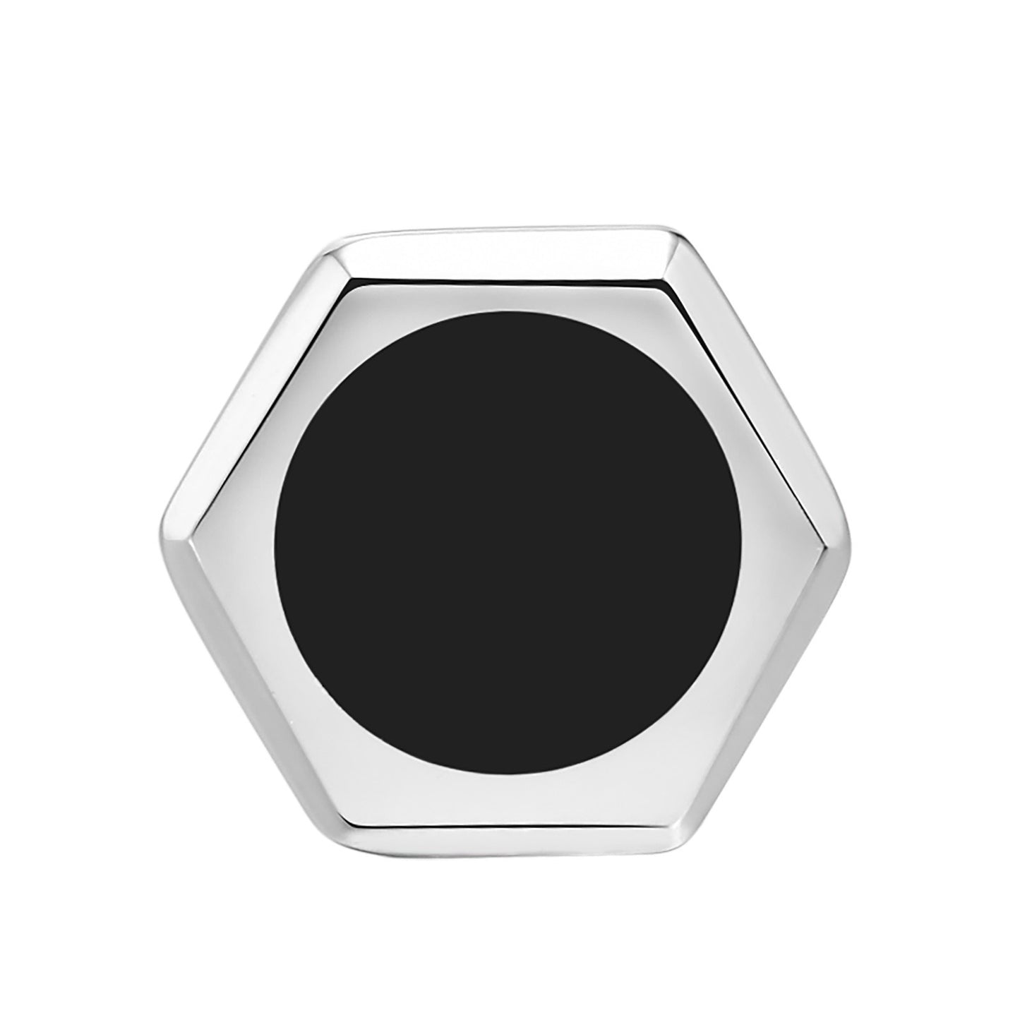 Kemstone Stainless Steel Hexagon Stud Earrings for Men – Black Enamel Inlay ES-423