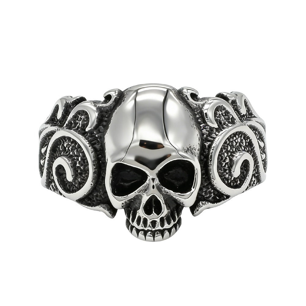 Kemston Skull Ring for Men Stainless Steel Vintage Engraved Detail R1983