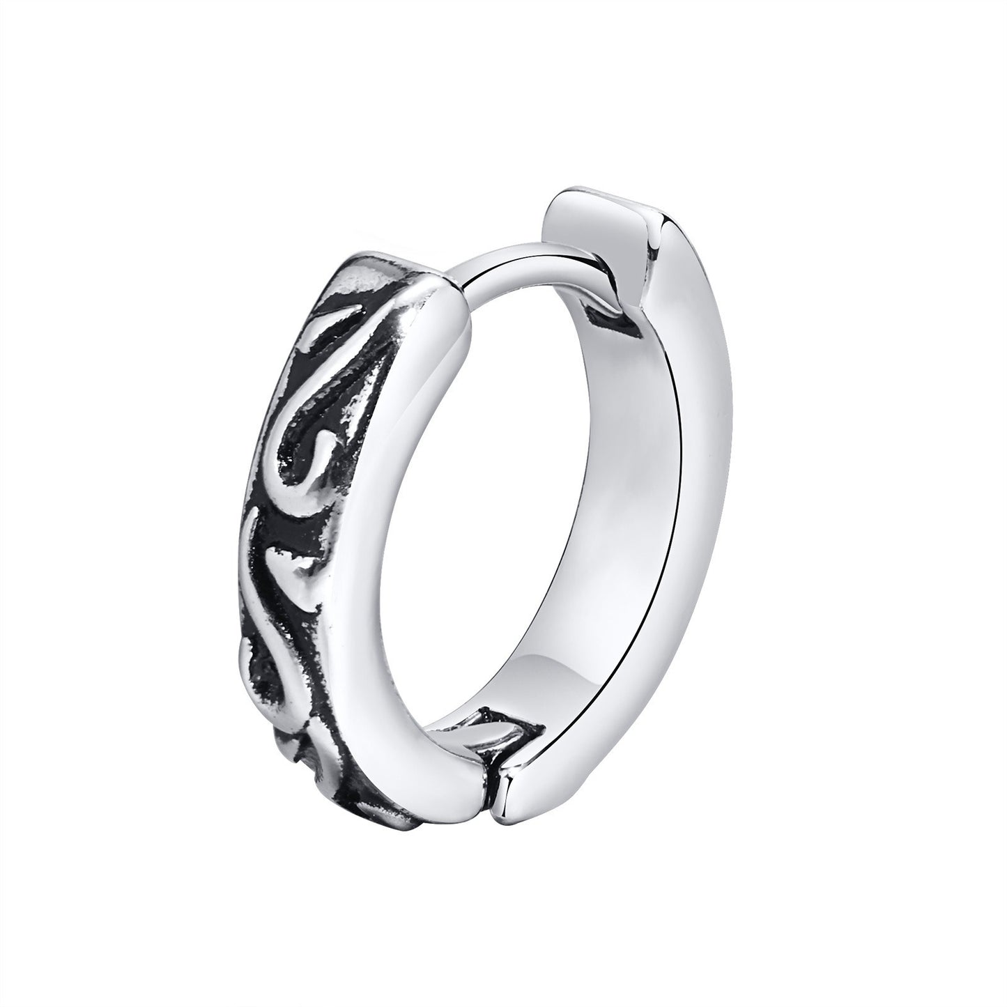 Kemstone Stainless Steel Hoop Earrings – Silver Gothic Punk Huggie Jewelry for Men EH-48