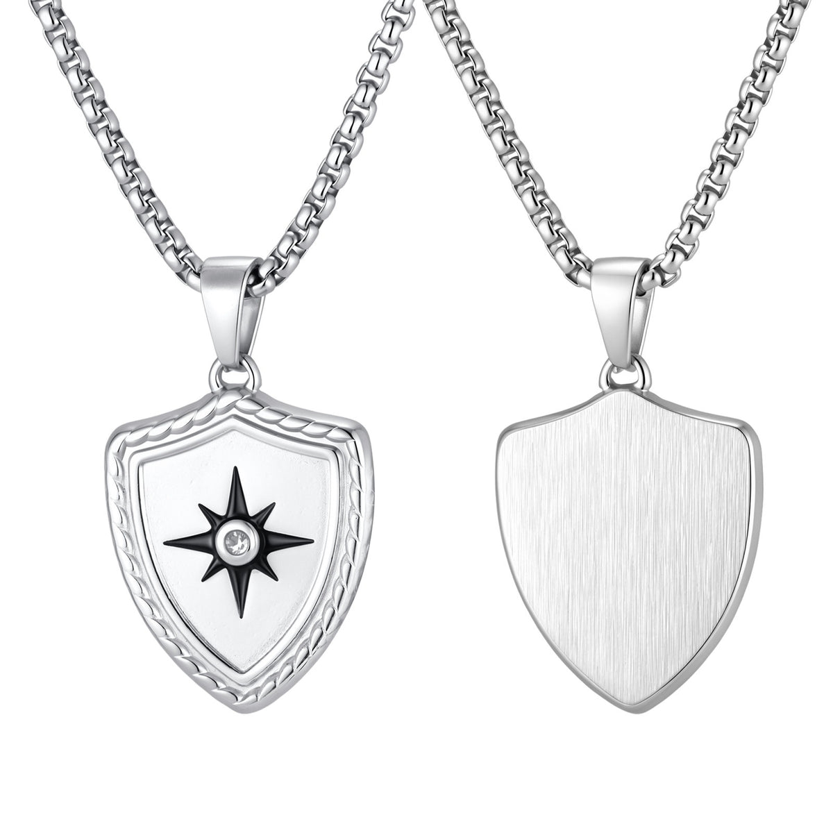Kemston Eight Point Star Shield Pendant Necklace for Men Stainless Steel PN-2443