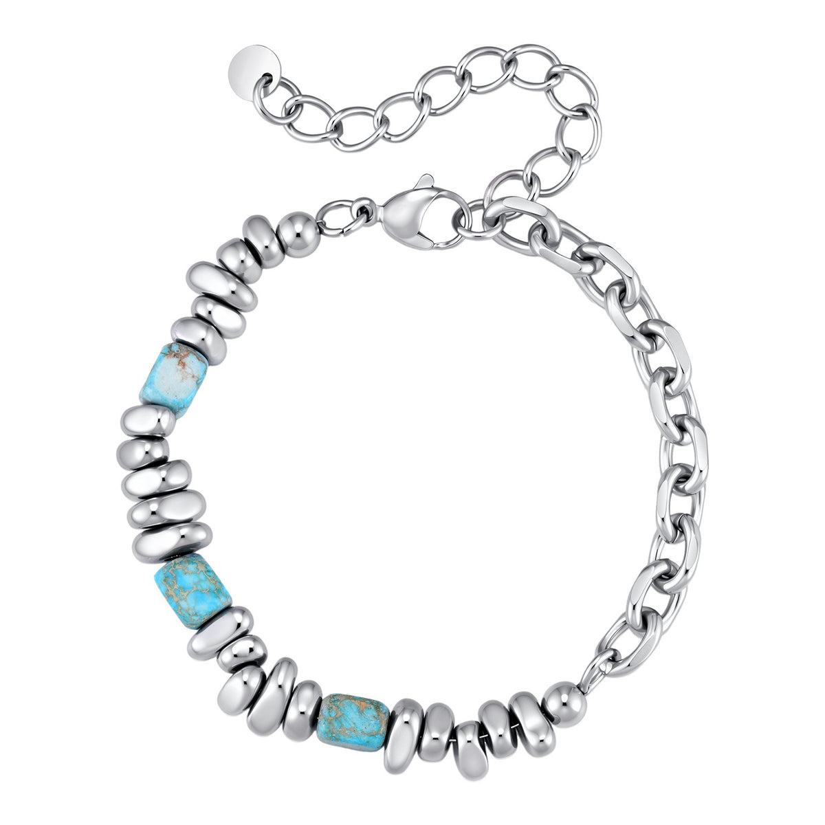 Kemstone Nugget Bead & Chain Bracelet for Men Stainless Steel BR-3284