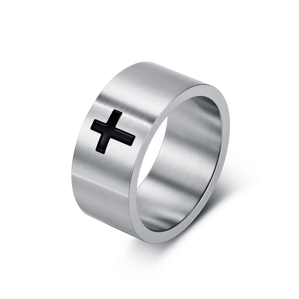 Kemstone Matte Cross Ring for Men Stainless Steel 10MM Wide Band Vintage K-R1209