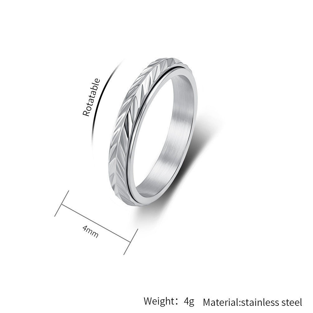 Kemstone Stainless Steel Wheat Pattern Spinner Ring for Men & Women K-R12540
