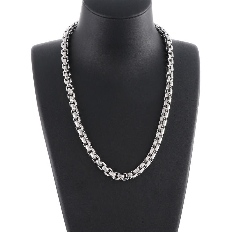 Kemstone Square Bead Chain Necklace – Textured Titanium Steel Jewelry for Men | Gothic Urban Streetwear KS139200-Z