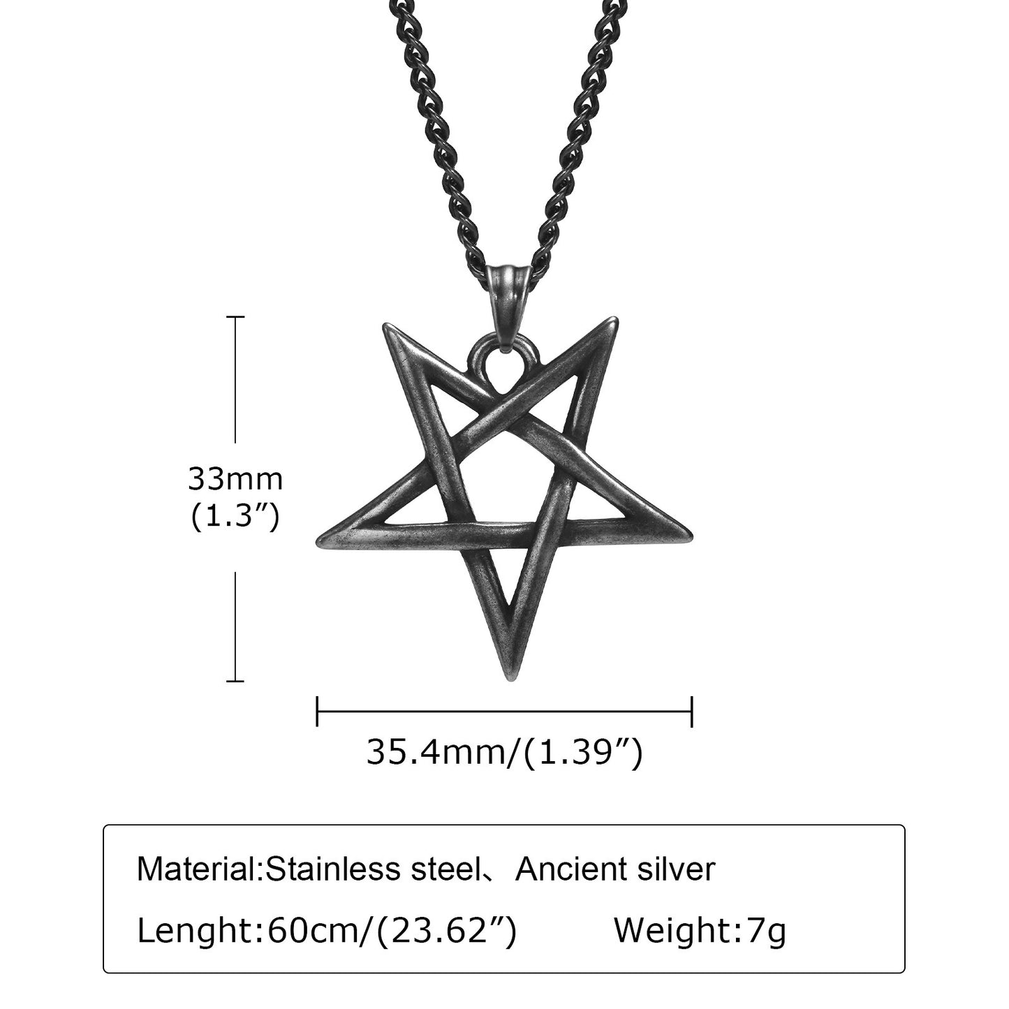 Kemstone Stainless Steel Pentagram Necklace – Gothic Five-Point Star Pendant PN-1368