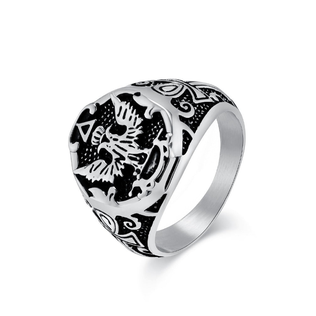 Kemstone Stainless Steel Double Eagle Signet Ring for Men Vintage Gothic Style K-R897