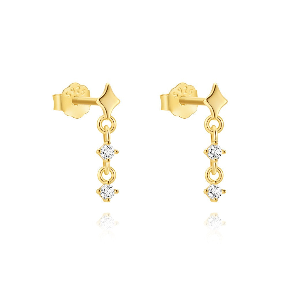 Kemstone S925 Sterling Silver Four Point Star Drop Earrings for Women Cubic Zirconia 60265161631C