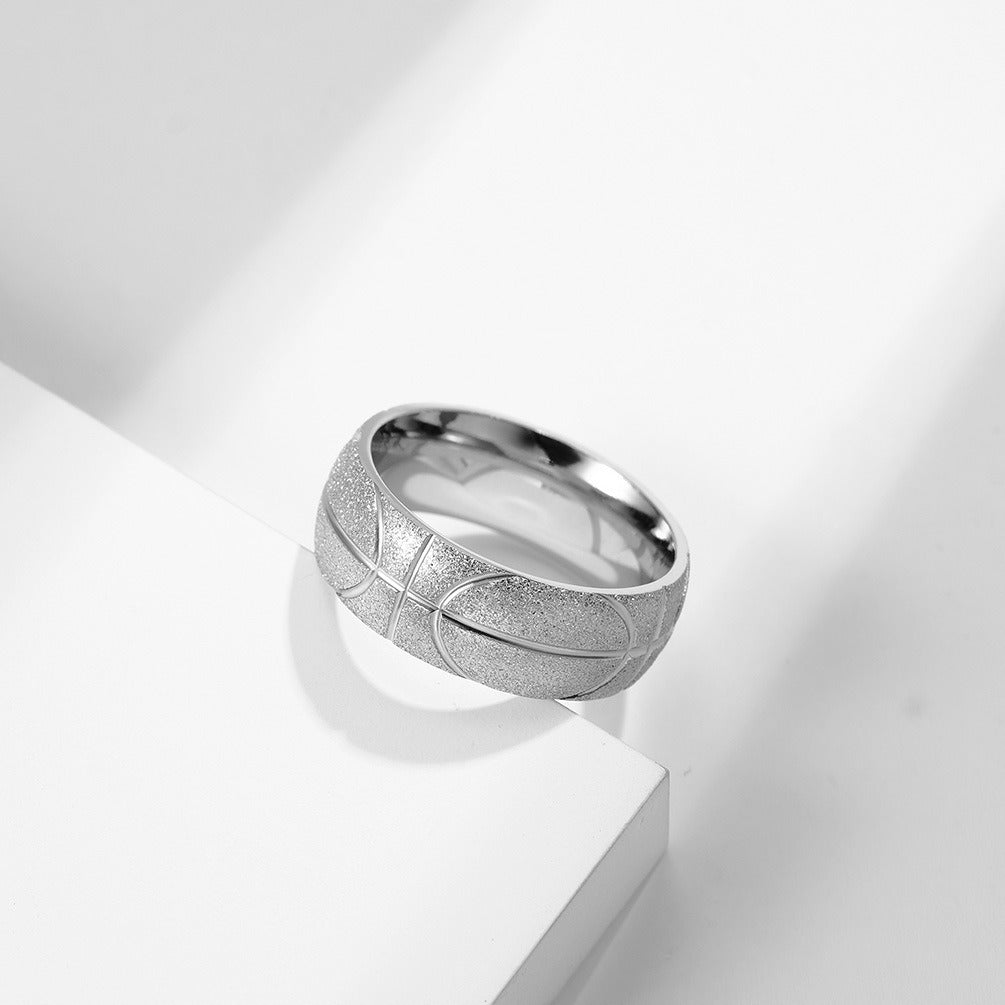 Kemstone Stainless Steel Basketball Texture Ring for Men – Matte Engraved Hip Hop Style K-R532