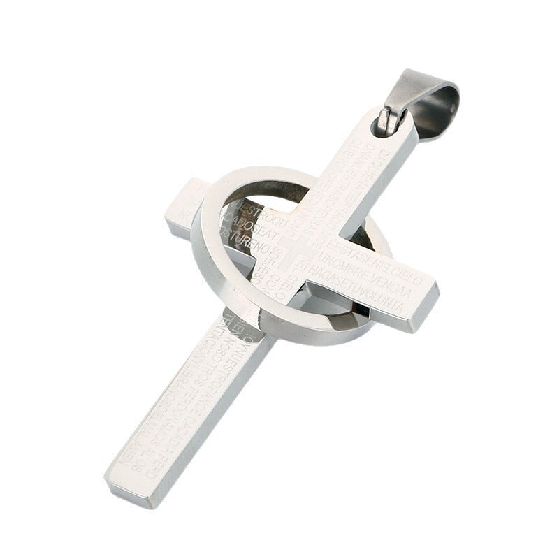 Kemstone Titanium Steel Engraved Cross Pendant for Men Vintage Ring Cross Chain KP119055-Z
