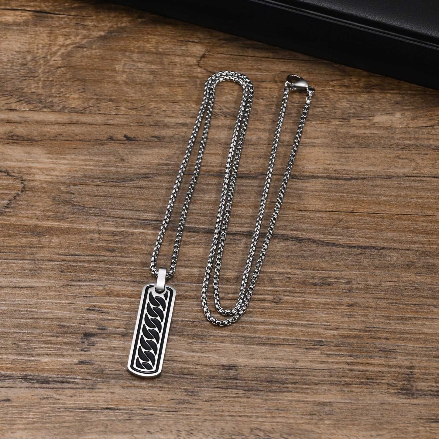 Kemstone Stainless Steel Chain Link Bar Pendant Necklace for Men Tag Style PN-1806