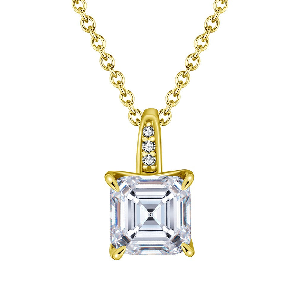 Kemstone 925 Sterling Silver Square Pendant Necklace for Women Cubic Zirconia Gold Silver LZN15