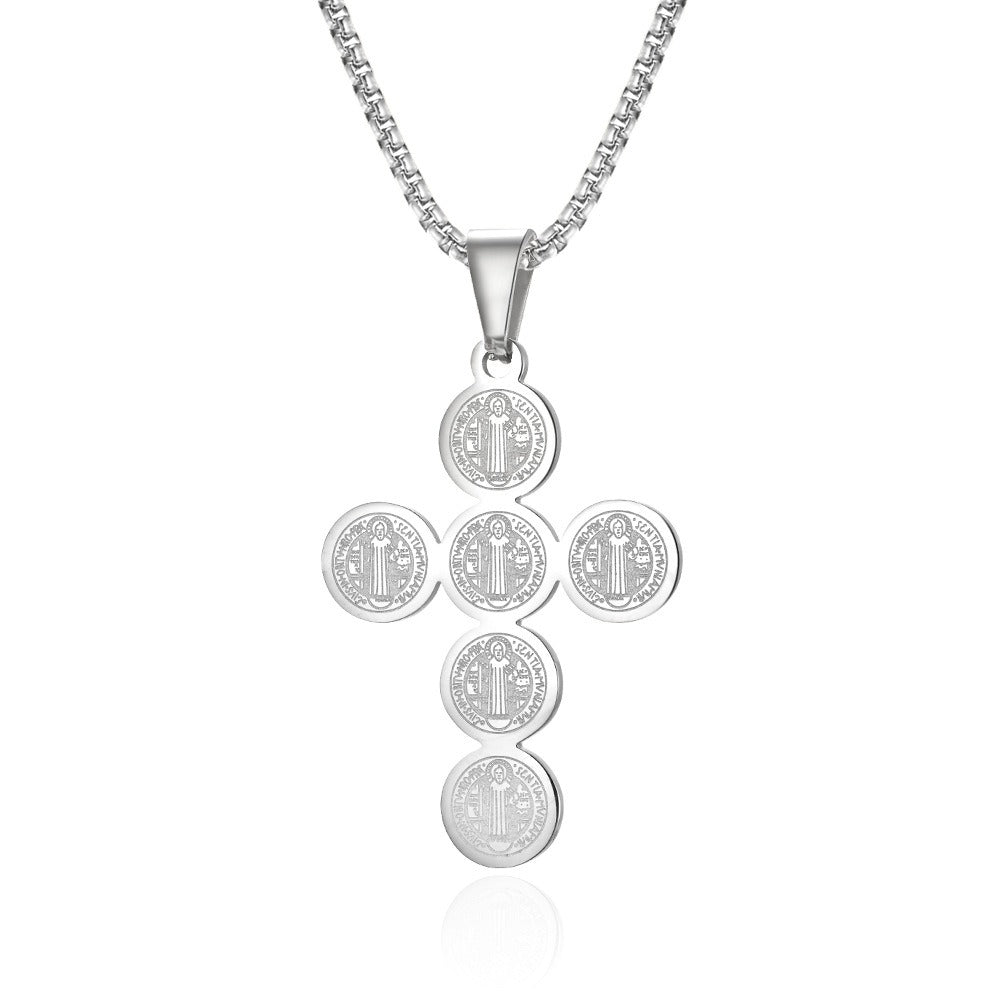 Kemstone Stainless Steel Medallion Cross Necklace for Men Vintage Style K-PT303