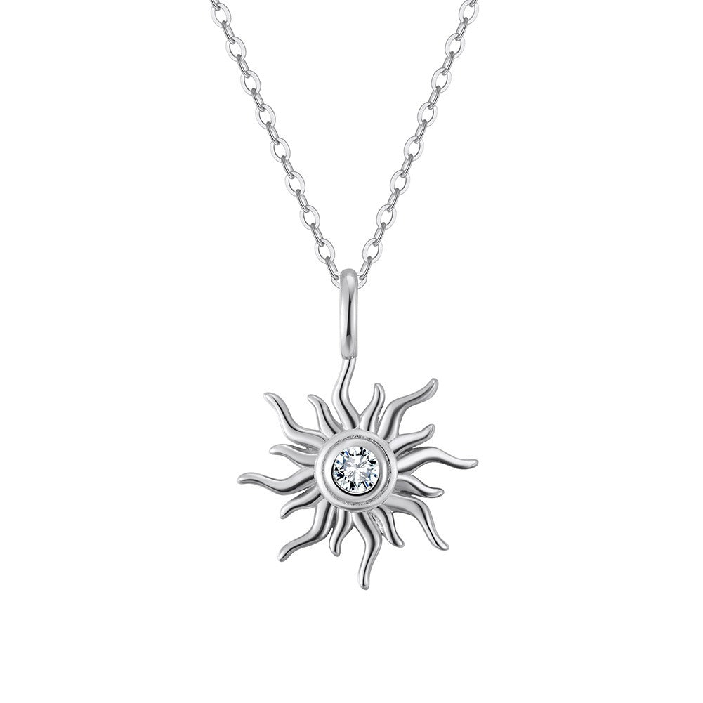 Kemstone 925 Sterling Silver Sunflower Pendant Necklace for Women Cubic Zirconia APN50