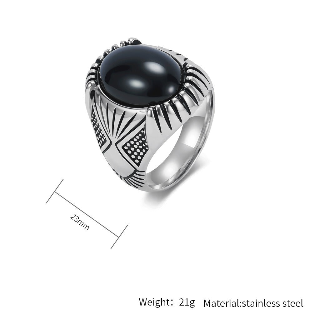 Kemstone Black Inlay Stainless Steel Signet Ring for Men – Vintage Punk Biker Style K-R1125