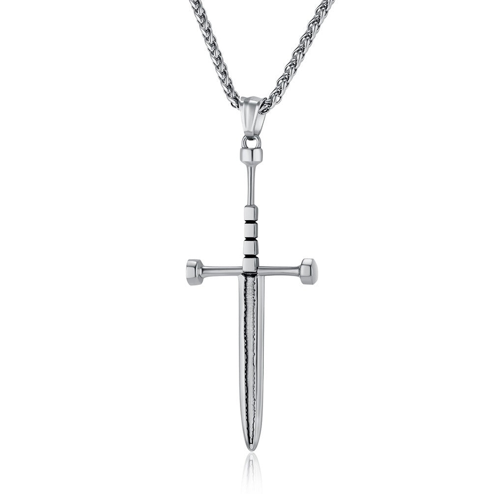 Kemstone Stainless Steel Sword Pendant Necklace for Men Vintage Cross Detail K-PT538