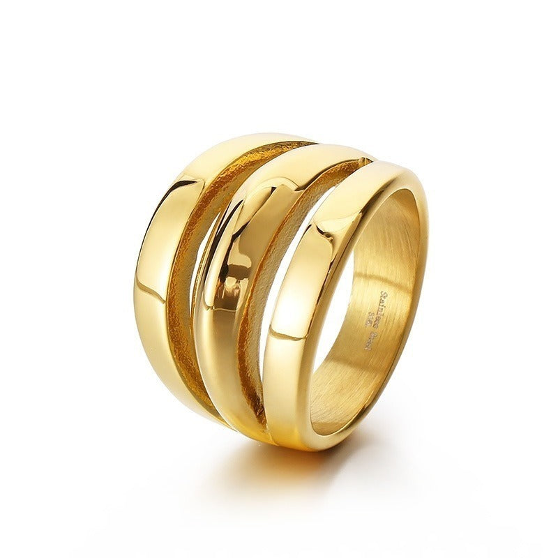 Kemstone Titanium Steel Geometric Wide Band Ring for Men & Women Minimal Style KR107801-KJX