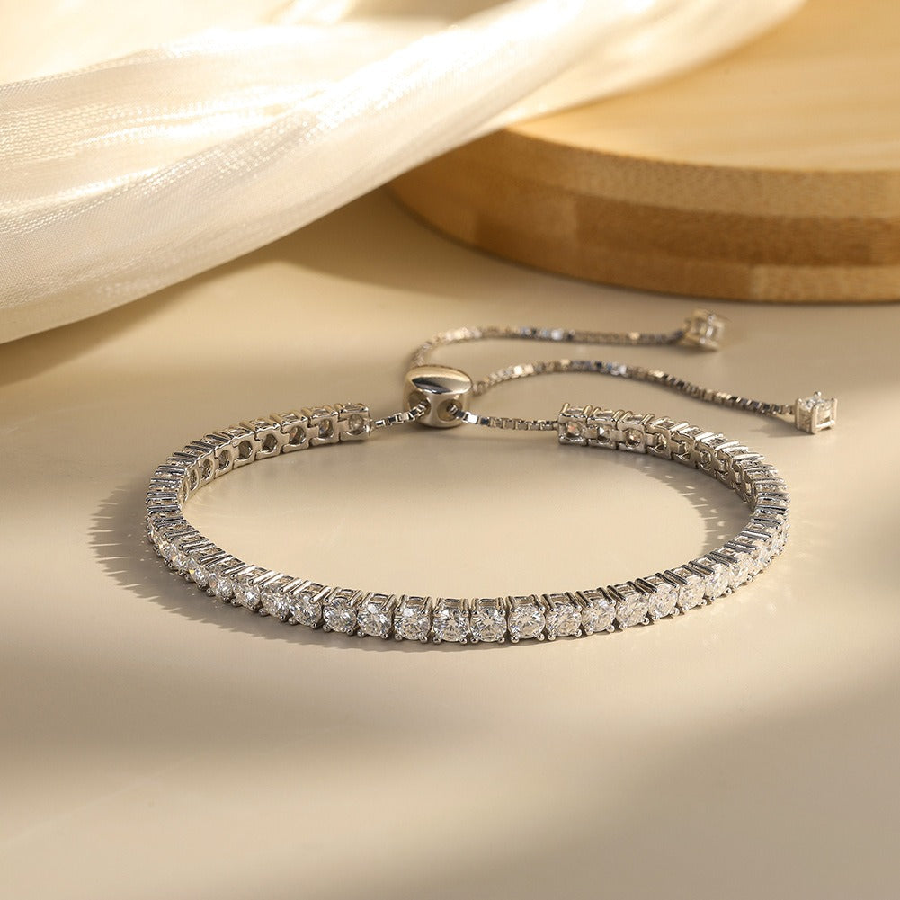 Kemstone Adjustable Moissanite Tennis Bracelet in 925 Sterling Silver for Women, Silver – MOB02