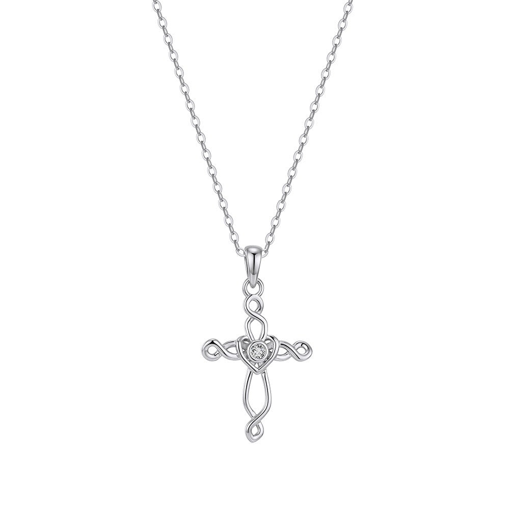 Kemstone Dainty Cross Necklace for Women 925 Sterling Silver Cubic Zirconia SAPN68