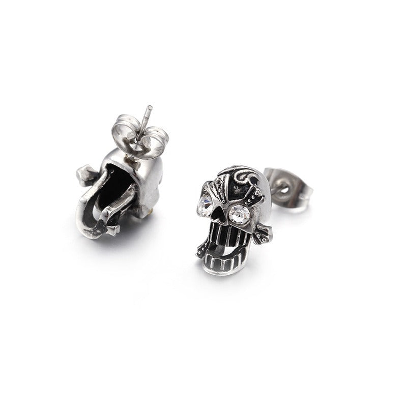 Kemstone Titanium Steel Skull Stud Earrings with Cubic Zirconia Eyes for Men KE71194