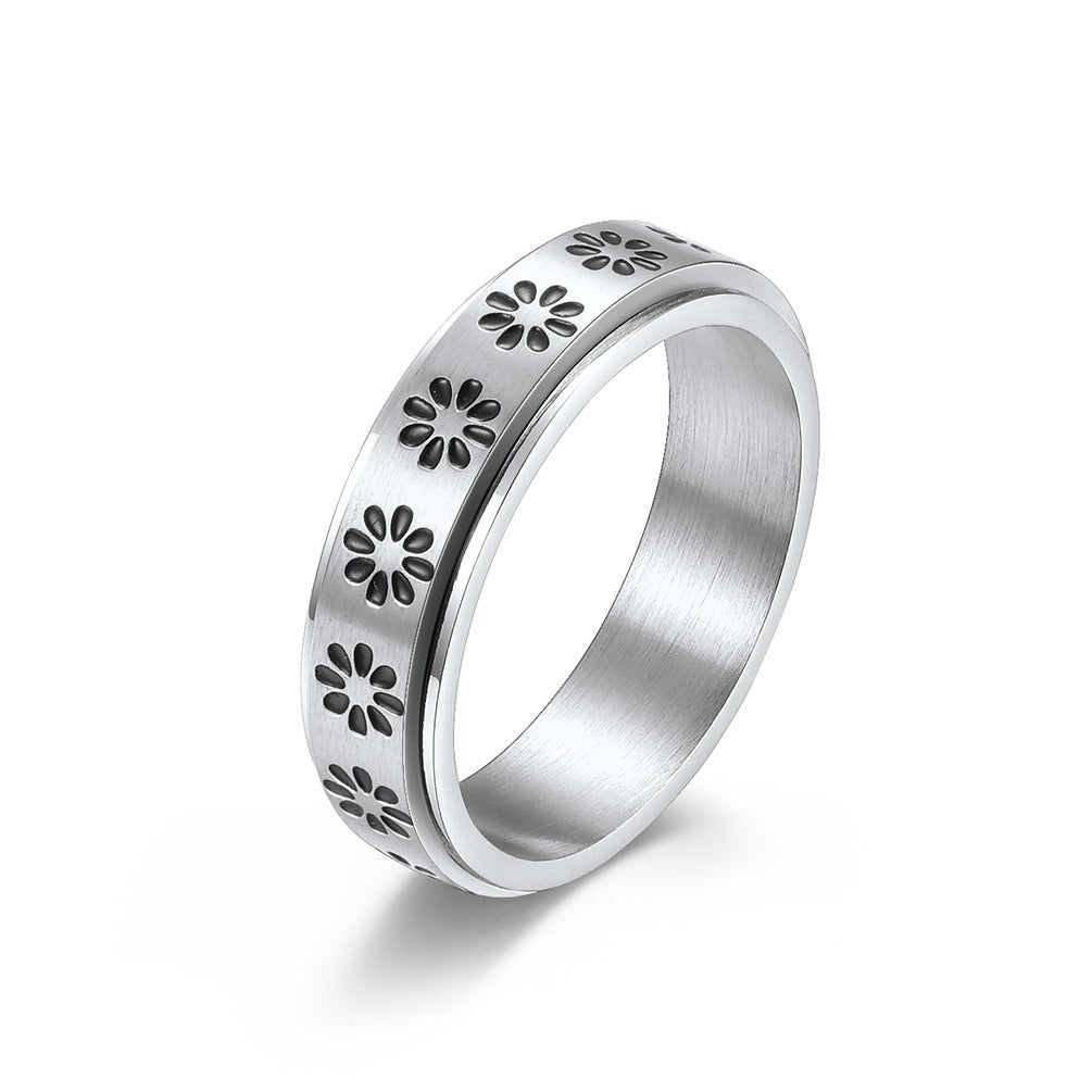 Kemstone Flower Spinner Ring Stainless Steel Rotating Band for Men & Women K-R633