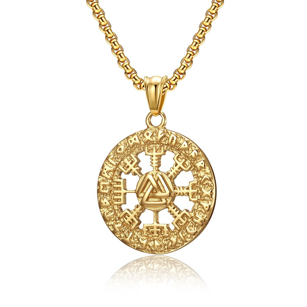 Kemstone Rune Disc Pendant Necklace for Men Stainless Steel K-PT377