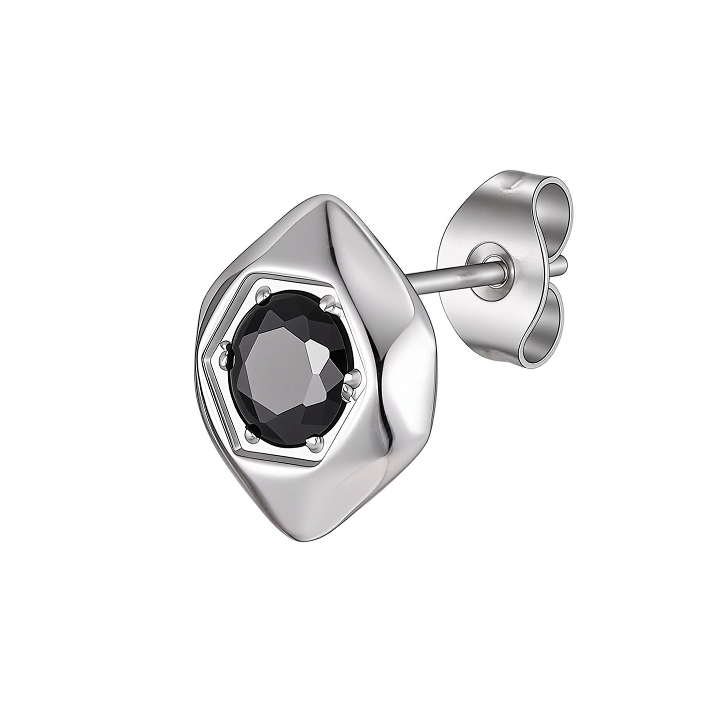Kemston Black Cubic Zirconia Hexagon Stud Earrings for Men Stainless Steel Minimal Geometric ES-796