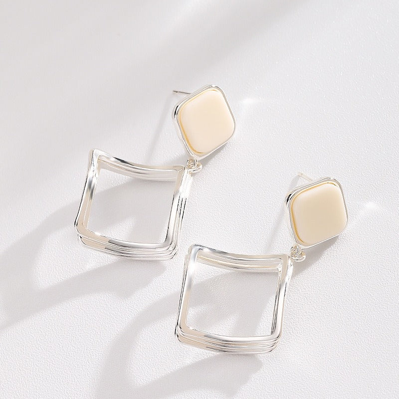 Kemstone Geometric Square Drop Earrings for Women Hollow Gold Tone Copper TD14464