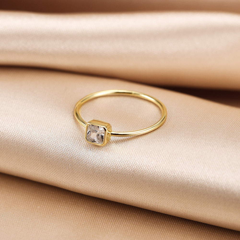 Kemstone 925 Sterling Silver Princess Cut CZ Ring – 4mm Dainty Handmade Gold Plated Ring for Women, Minimalist Gift Jewelry A4-APR36