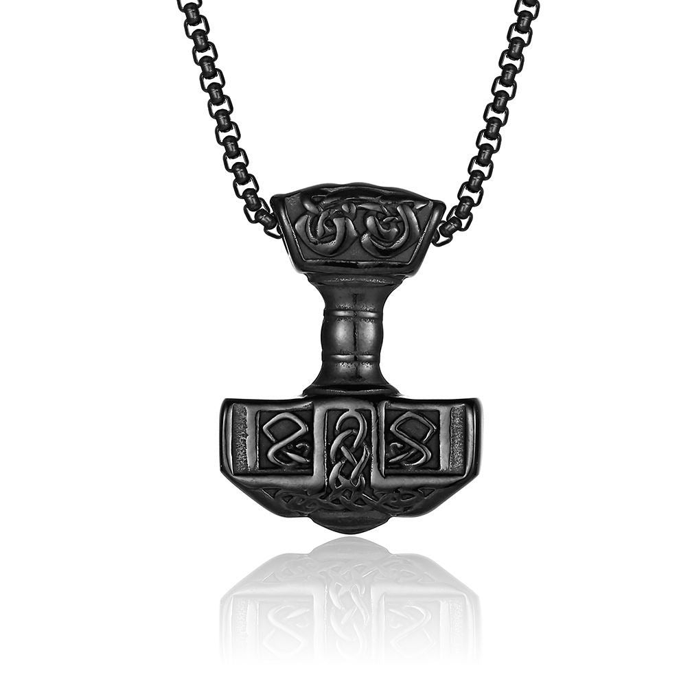 Kemstone Thor Hammer Necklace – Stainless Steel Viking Mjolnir Pendant for Men 60cm Chain K-PT498