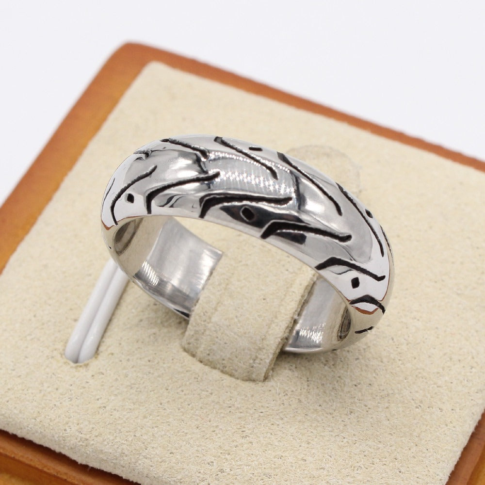Kemstone Patterned Ring for Men Titanium Steel Curved Grooves R1434
